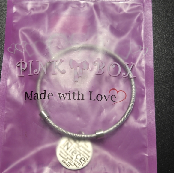 Niece Stainless Steel Silver Tone Cable Bangle Bracelet Gift Pink Box Jewelry - Picture 7 of 7